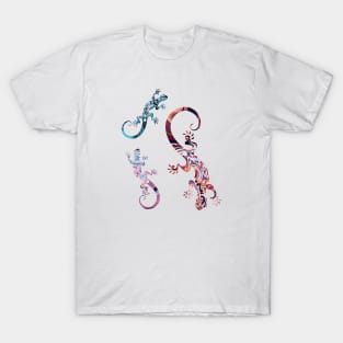 Three Ornate Geckos Colorful Lizard Illustration T-Shirt